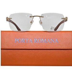 Porta Romana gold Eyeglasses  with wooden temples and Case
